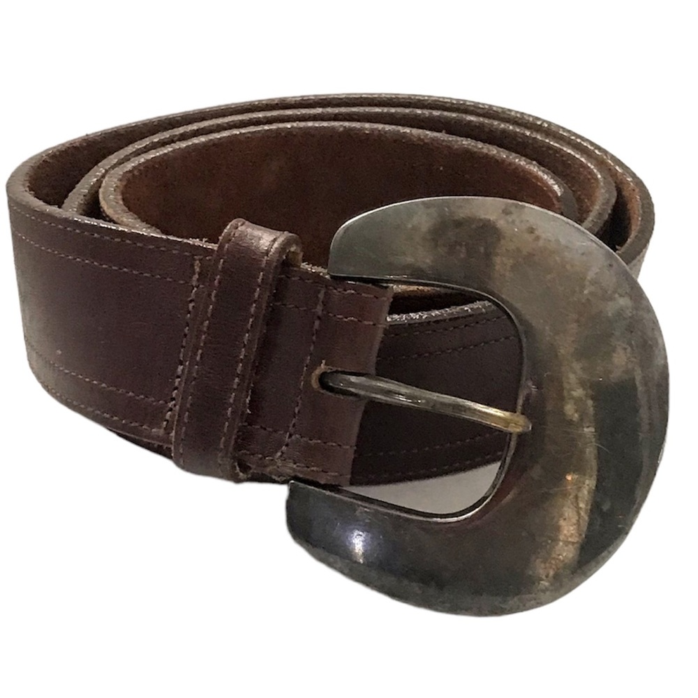 Vintage Leather Belt Jenny & the Boys SPORT Brown Sz L Heavy Buckle with…
